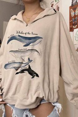 Y2K Grunge Whale Hoodie - Retro 90s Fashion, Summer Outfits, and Pastel Goth Style