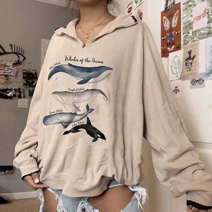 Y2K Grunge Whale Hoodie - Retro 90s Fashion, Summer Outfits, and Pastel Goth Style