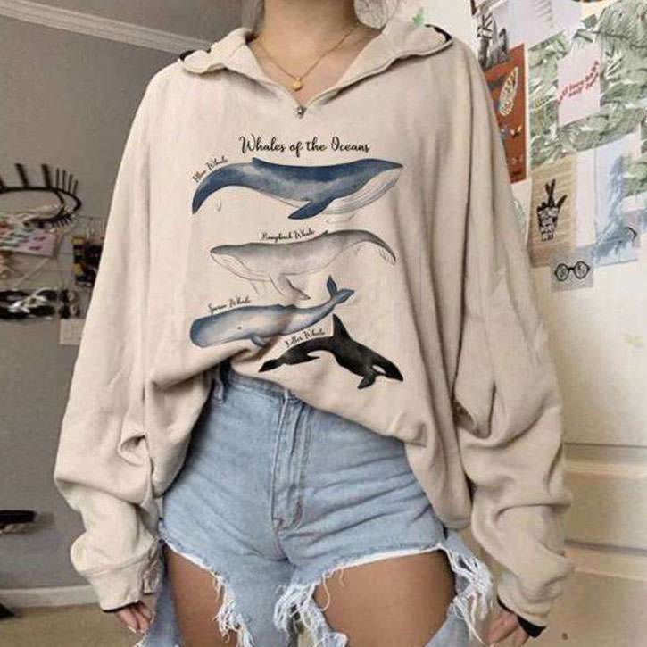 Y2K Grunge Whale Hoodie - Retro 90s Fashion, Summer Outfits, and Pastel Goth Style