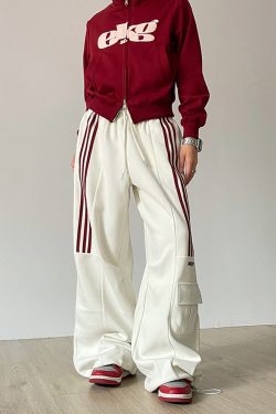 Y2K Grunge White Baggy Sweatpants - Retro 90s Fashion, Summer Y2K Outfits, Pastel Goth Style