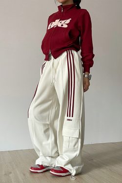 Y2K Grunge White Baggy Sweatpants - Retro 90s Fashion, Summer Y2K Outfits, Pastel Goth Style
