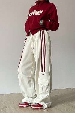 Y2K Grunge White Baggy Sweatpants - Retro 90s Fashion, Summer Y2K Outfits, Pastel Goth Style