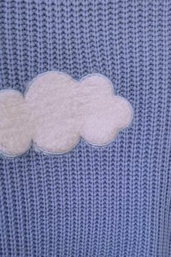 Y2K Grunge White Clouds Knitted Jumper - Retro 90s Fashion, Summer Y2K Outfits, Pastel Goth