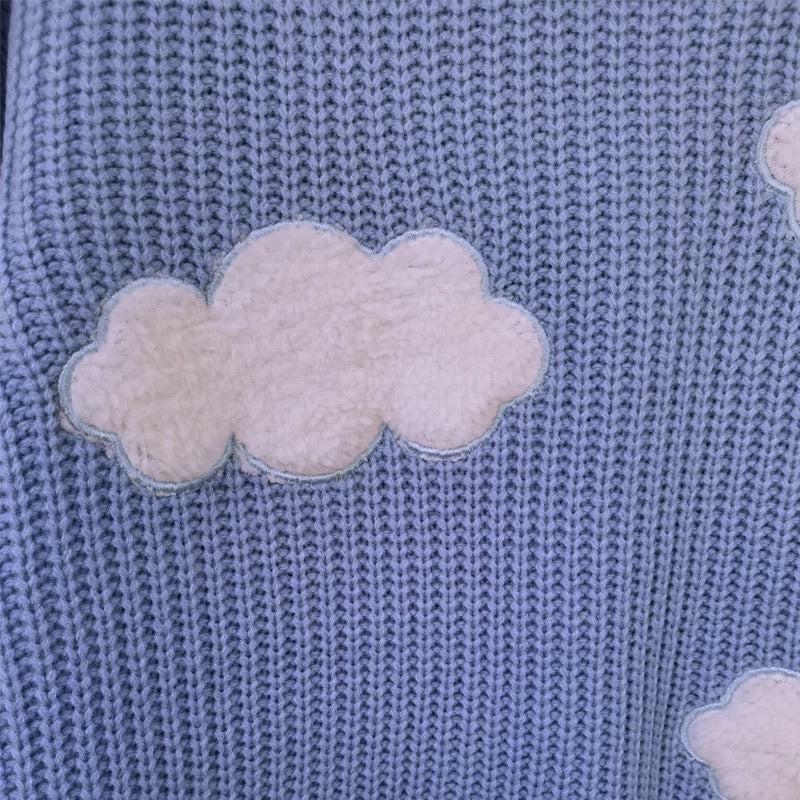 Y2K Grunge White Clouds Knitted Jumper - Retro 90s Fashion, Summer Y2K Outfits, Pastel Goth