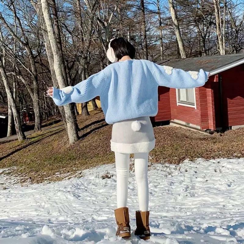 Y2K Grunge White Clouds Knitted Jumper - Retro 90s Fashion, Summer Y2K Outfits, Pastel Goth