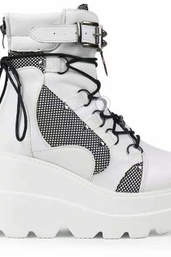 Y2K Grunge White Cyber Punk Platform Shoes - Retro 90s Fashion, Y2K Club & Party Outfits
