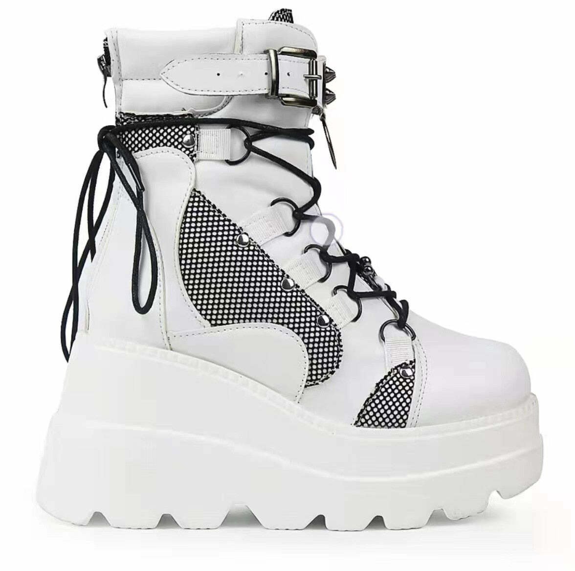 Y2K Grunge White Cyber Punk Platform Shoes - Retro 90s Fashion, Y2K Club & Party Outfits