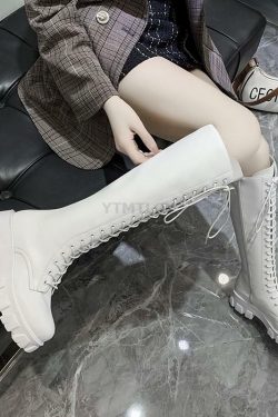 Y2K Grunge White Knee High Low Platform Boots - Retro 90s Fashion, Summer & Party Outfits