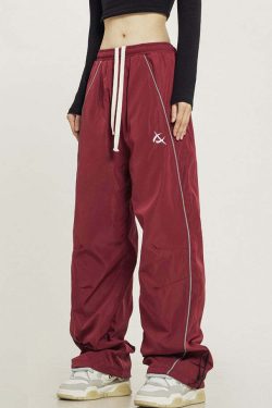 Y2K Grunge Wide-Leg Track Pants - Retro 90s Summer Outfit, Y2K Club & Party Fashion