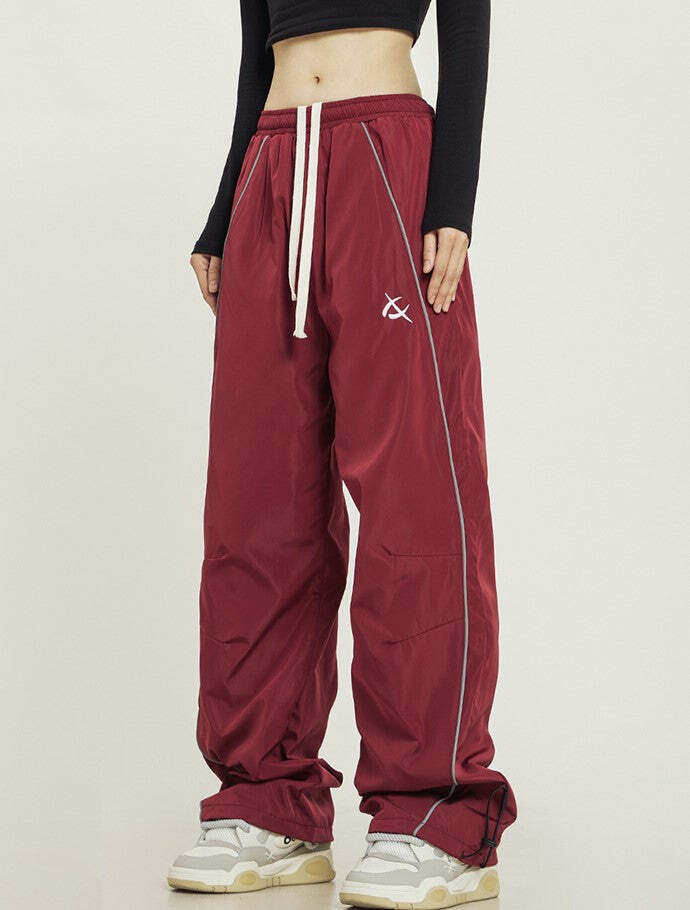Y2K Grunge Wide-Leg Track Pants - Retro 90s Summer Outfit, Y2K Club & Party Fashion