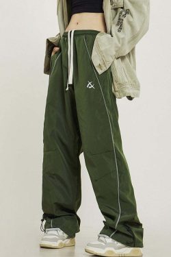 Y2K Grunge Wide-Leg Track Pants - Retro 90s Summer Outfit, Y2K Club & Party Fashion