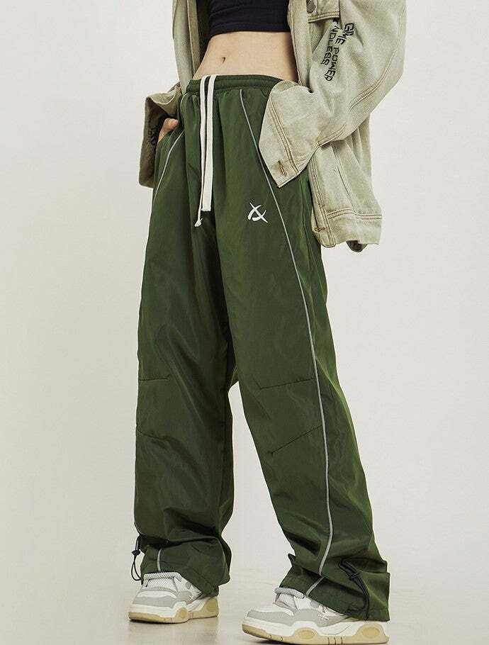 Y2K Grunge Wide-Leg Track Pants - Retro 90s Summer Outfit, Y2K Club & Party Fashion
