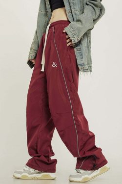 Y2K Grunge Wide-Leg Track Pants - Retro 90s Summer Outfit, Y2K Club & Party Fashion