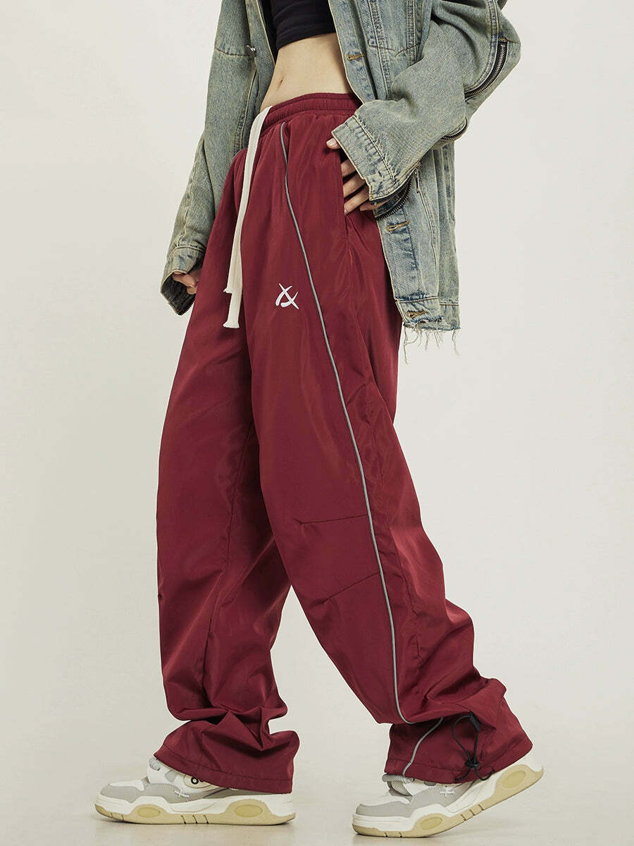 Y2K Grunge Wide-Leg Track Pants - Retro 90s Summer Outfit, Y2K Club & Party Fashion