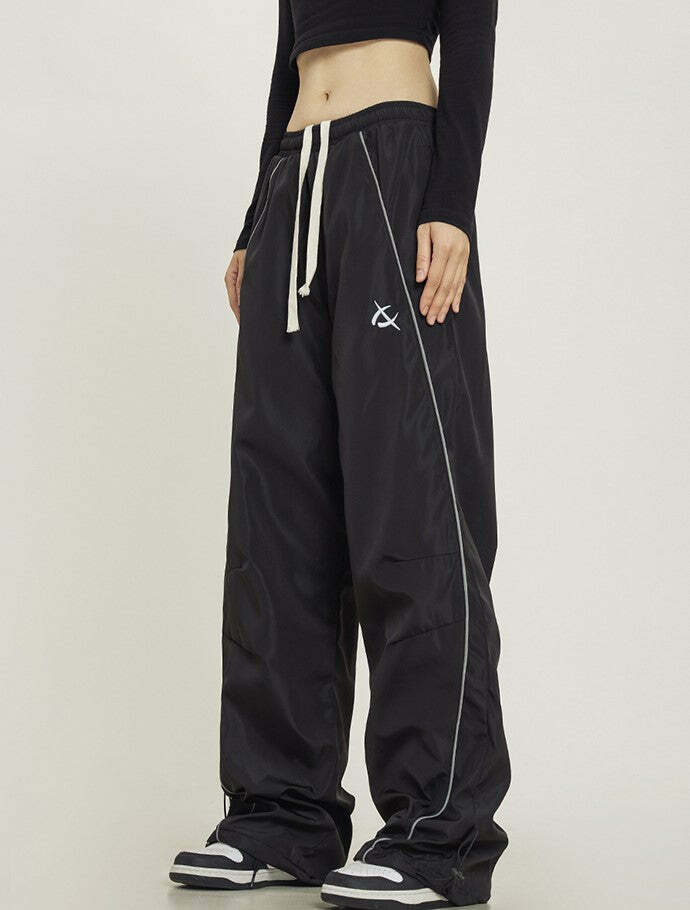 Y2K Grunge Wide-Leg Track Pants - Retro 90s Summer Outfit, Y2K Club & Party Fashion
