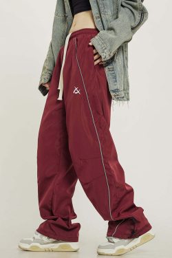Y2K Grunge Wide-Leg Track Pants - Retro 90s Summer Outfit, Y2K Club & Party Fashion