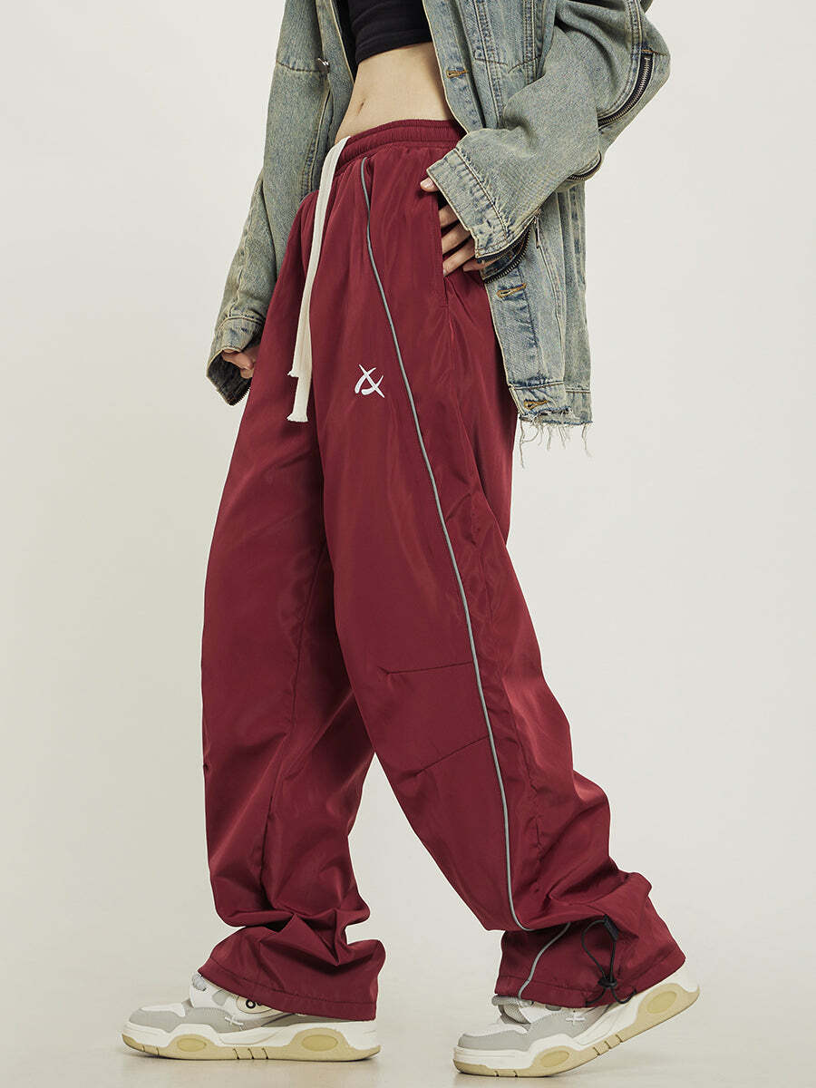 Y2K Grunge Wide-Leg Track Pants - Retro 90s Summer Outfit, Y2K Club & Party Fashion