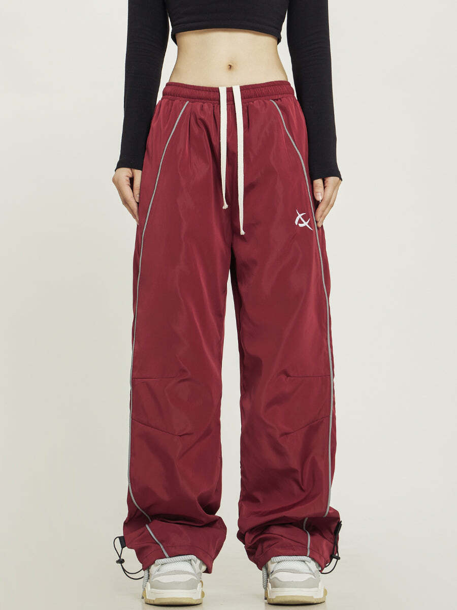 Y2K Grunge Wide-Leg Track Pants - Retro 90s Summer Outfit, Y2K Club & Party Fashion