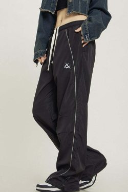 Y2K Grunge Wide-Leg Track Pants - Retro 90s Summer Outfit, Y2K Club & Party Fashion