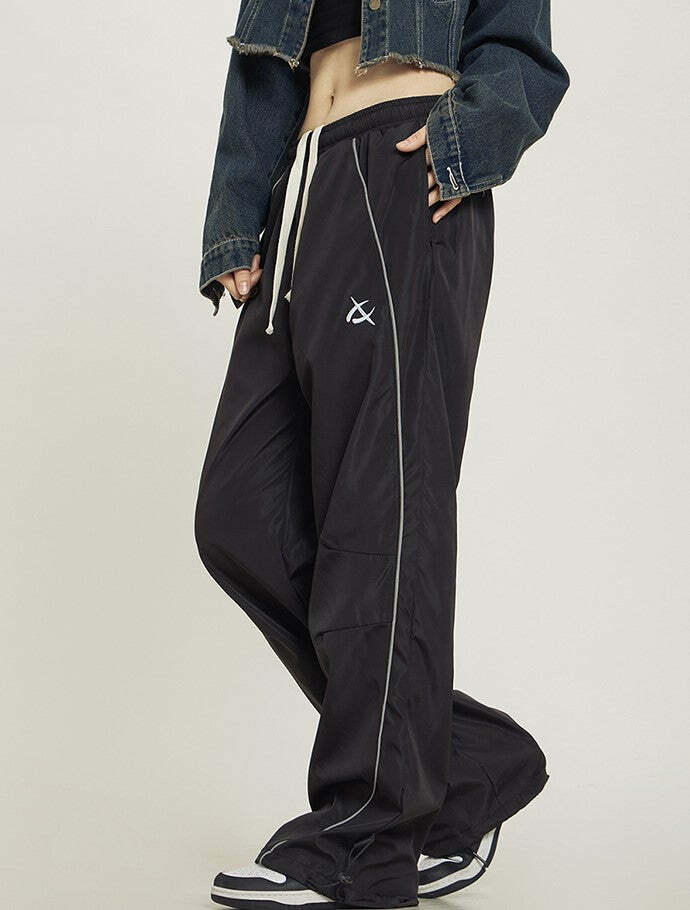 Y2K Grunge Wide-Leg Track Pants - Retro 90s Summer Outfit, Y2K Club & Party Fashion