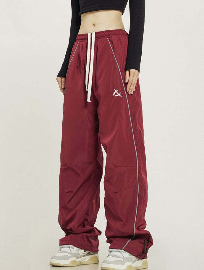 Y2K Grunge Wide-Leg Track Pants - Retro 90s Summer Outfit, Y2K Club & Party Fashion