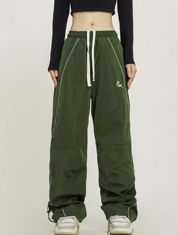Y2K Grunge Wide-Leg Track Pants - Retro 90s Summer Outfit, Y2K Club & Party Fashion