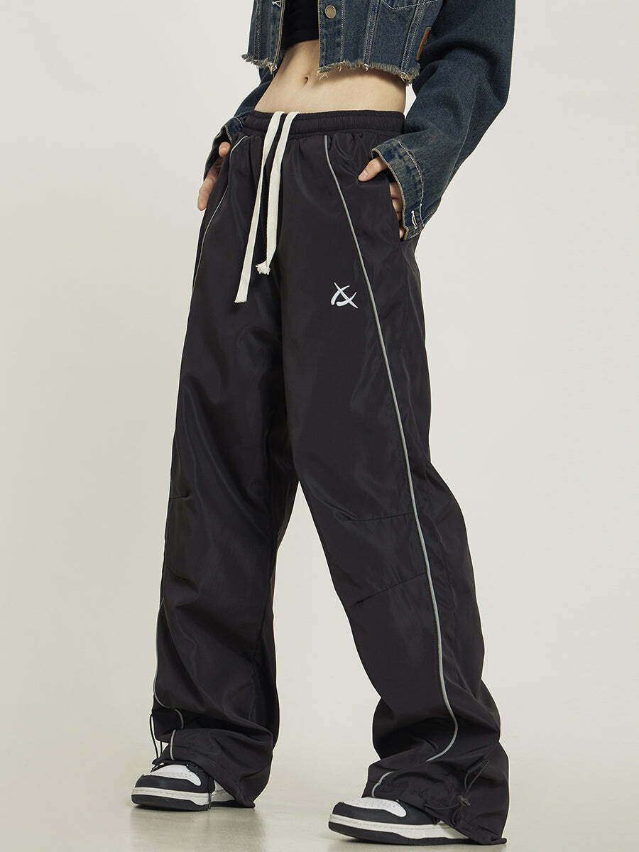 Y2K Grunge Wide-Leg Track Pants - Retro 90s Summer Outfit, Y2K Club & Party Fashion