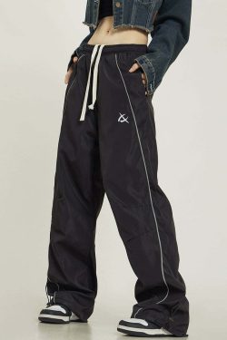 Y2K Grunge Wide-Leg Track Pants - Retro 90s Summer Outfit, Y2K Club & Party Fashion
