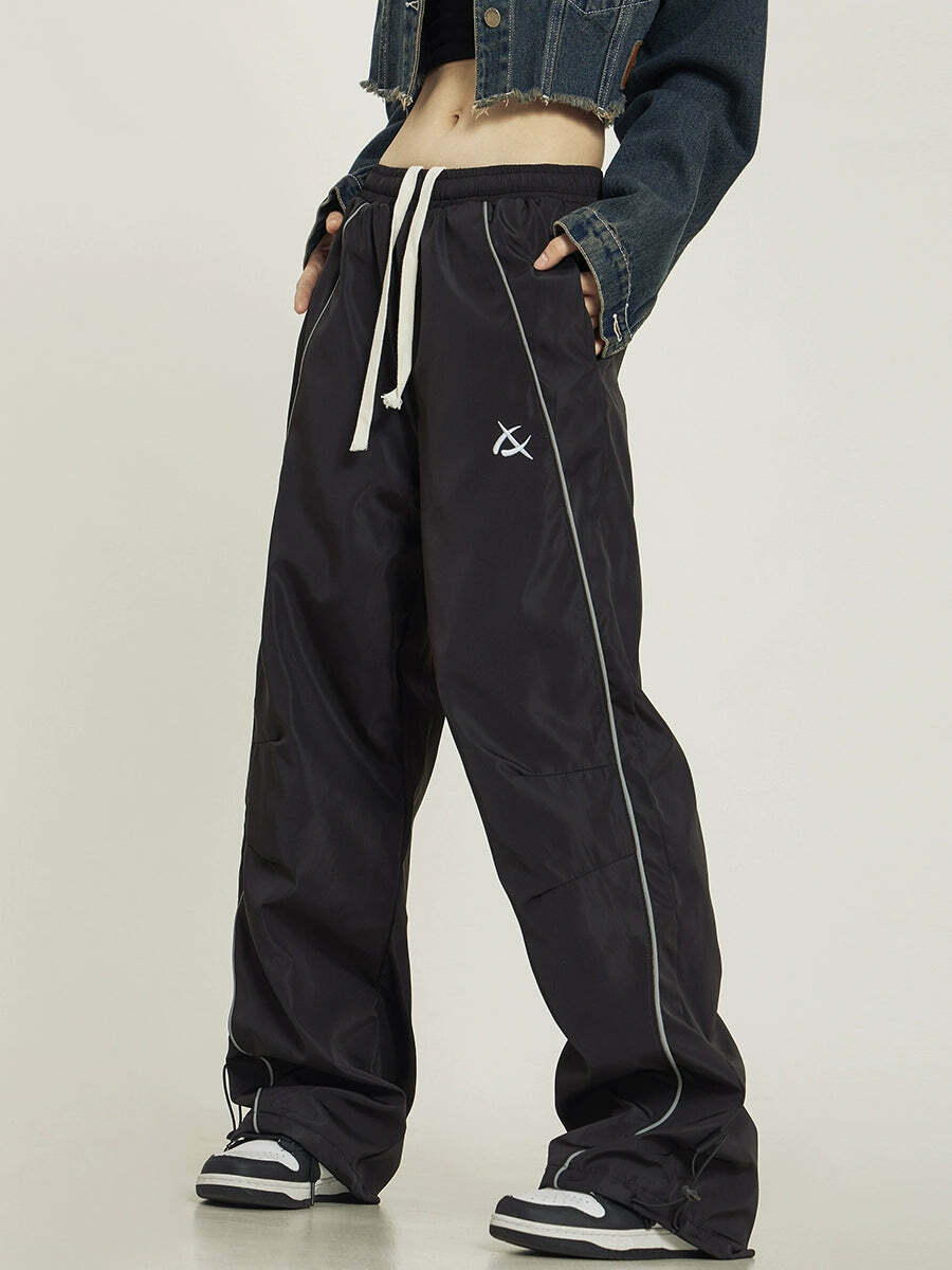 Y2K Grunge Wide-Leg Track Pants - Retro 90s Summer Outfit, Y2K Club & Party Fashion