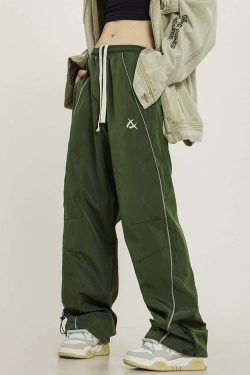 Y2K Grunge Wide-Leg Track Pants - Retro 90s Summer Outfit, Y2K Club & Party Fashion