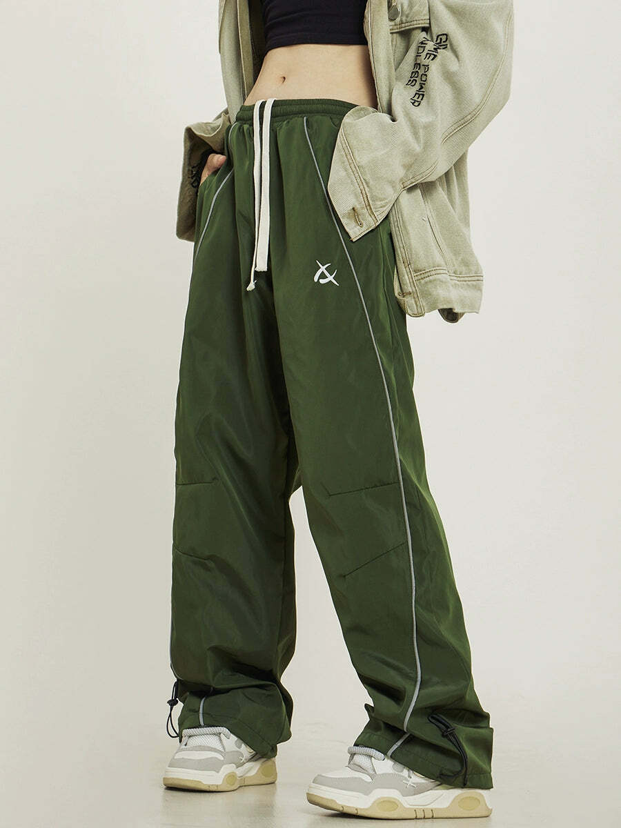 Y2K Grunge Wide-Leg Track Pants - Retro 90s Summer Outfit, Y2K Club & Party Fashion