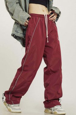 Y2K Grunge Wide-Leg Track Pants - Retro 90s Summer Outfit, Y2K Club & Party Fashion