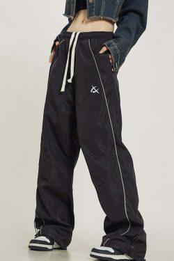 Y2K Grunge Wide-Leg Track Pants - Retro 90s Summer Outfit, Y2K Club & Party Fashion