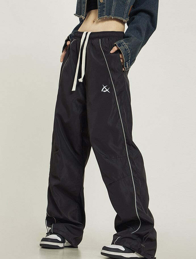 Y2K Grunge Wide-Leg Track Pants - Retro 90s Summer Outfit, Y2K Club & Party Fashion