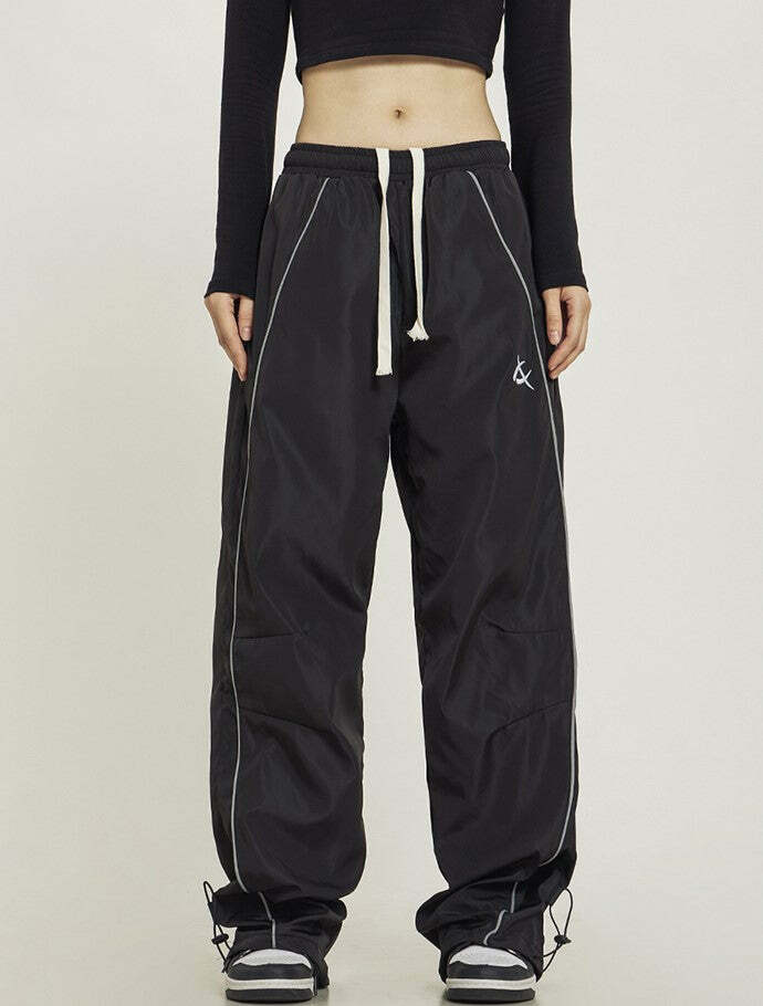 Y2K Grunge Wide-Leg Track Pants - Retro 90s Summer Outfit, Y2K Club & Party Fashion