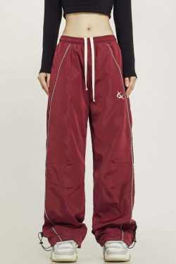 Y2K Grunge Wide-Leg Track Pants - Retro 90s Summer Outfit, Y2K Club & Party Fashion