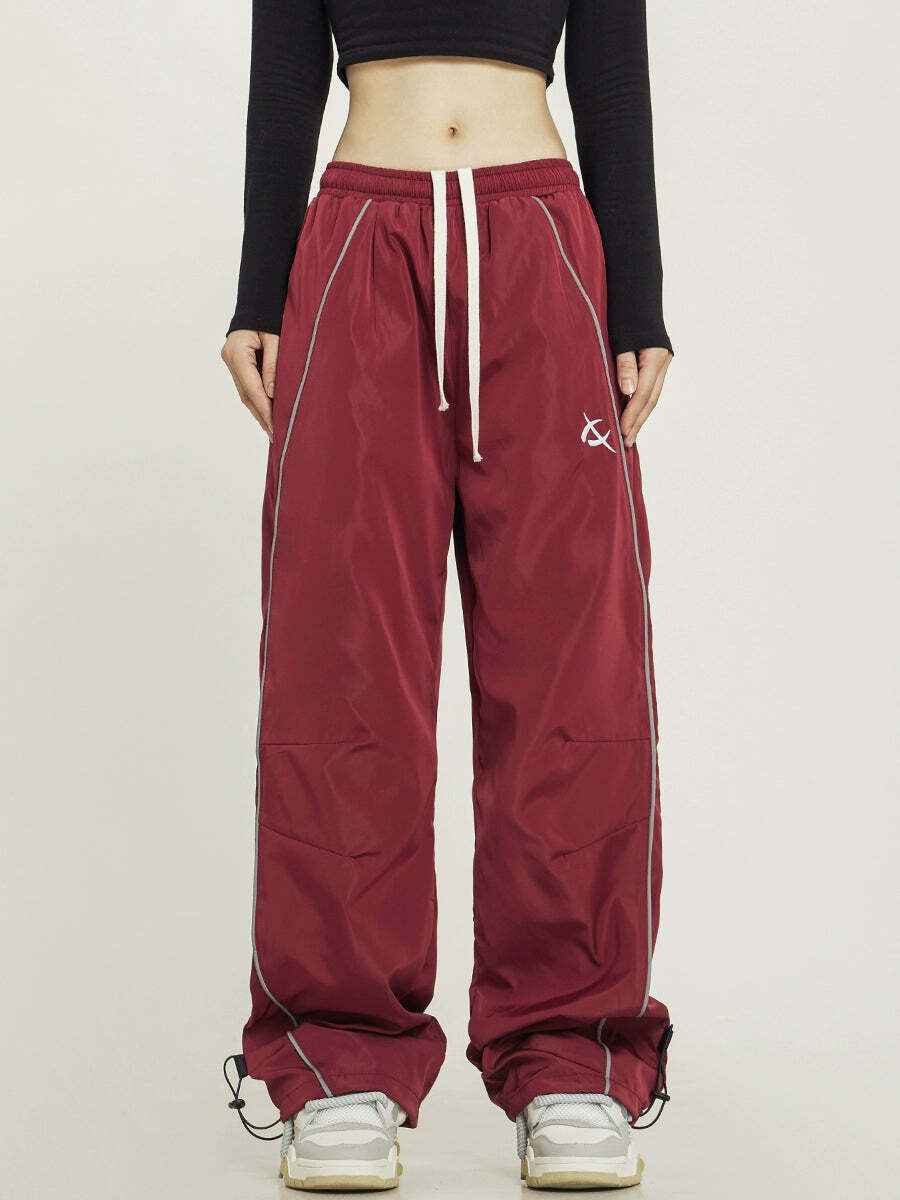 Y2K Grunge Wide-Leg Track Pants - Retro 90s Summer Outfit, Y2K Club & Party Fashion