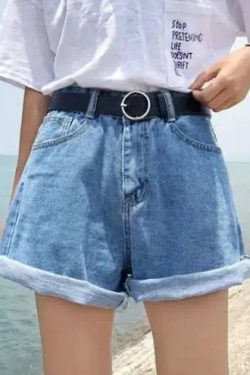 Y2K Grunge Wide Denim Shorts - 90s Fashion, Retro Style, Summer Y2K Outfits, Y2K Club Fits