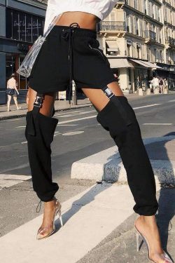 Y2K Grunge Wide Leg Drawstring Pants - Retro 90s Summer Outfit, Pastel Goth, Hip Hop Fashion