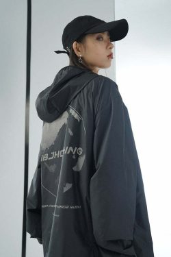 Y2K Grunge Windbreaker Jacket - Retro 90s Summer Fashion, UPF50+ Protection, BJHG Core