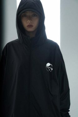 Y2K Grunge Windbreaker Jacket - Retro 90s Summer Fashion, UPF50+ Protection, BJHG Core