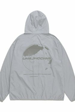 Y2K Grunge Windbreaker Jacket - Retro 90s Summer Fashion, UPF50+ Protection, BJHG Core
