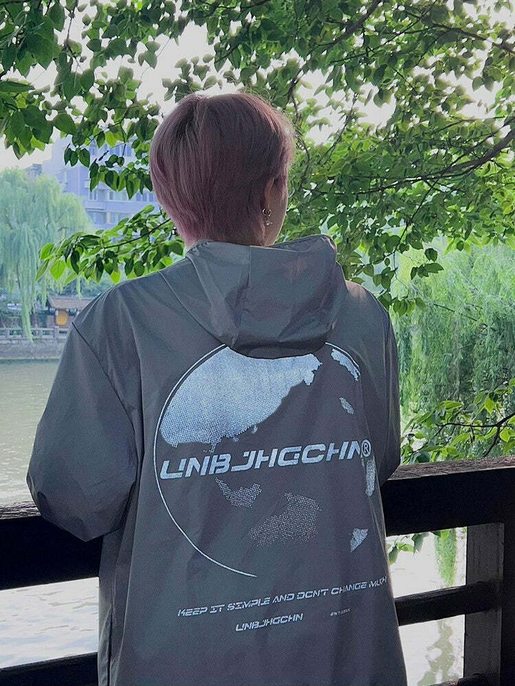 Y2K Grunge Windbreaker Jacket - Retro 90s Summer Fashion, UPF50+ Protection, BJHG Core