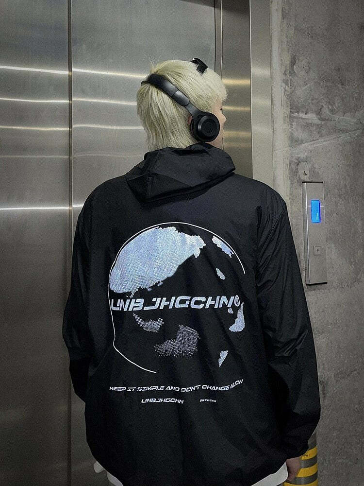 Y2K Grunge Windbreaker Jacket - Retro 90s Summer Fashion, UPF50+ Protection, BJHG Core