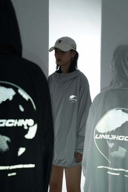 Y2K Grunge Windbreaker Jacket - Retro 90s Summer Fashion, UPF50+ Protection, BJHG Core