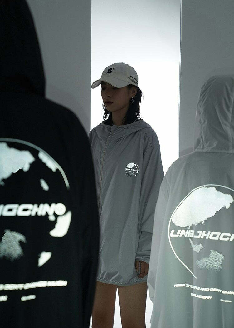 Y2K Grunge Windbreaker Jacket - Retro 90s Summer Fashion, UPF50+ Protection, BJHG Core