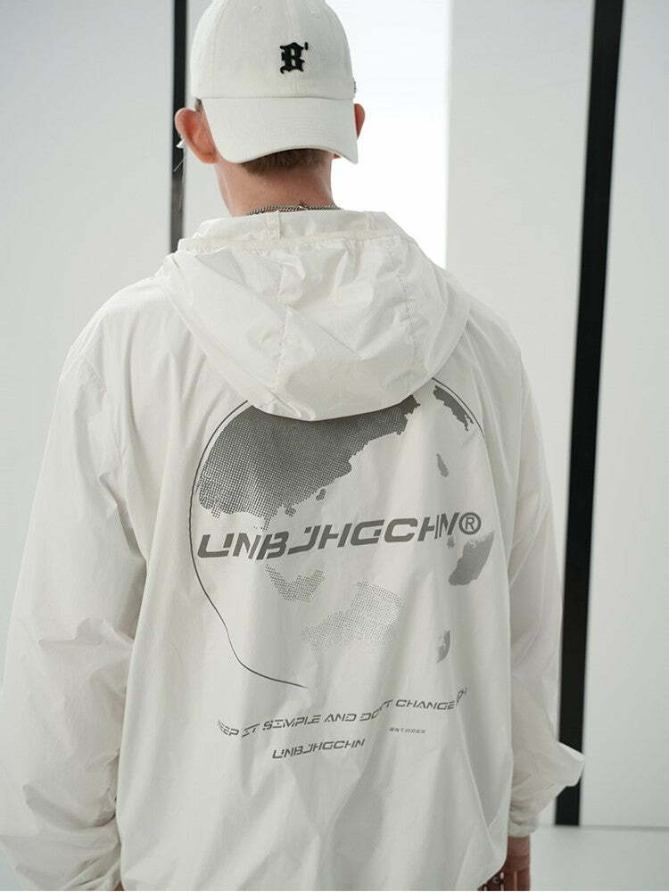 Y2K Grunge Windbreaker Jacket - Retro 90s Summer Fashion, UPF50+ Protection, BJHG Core