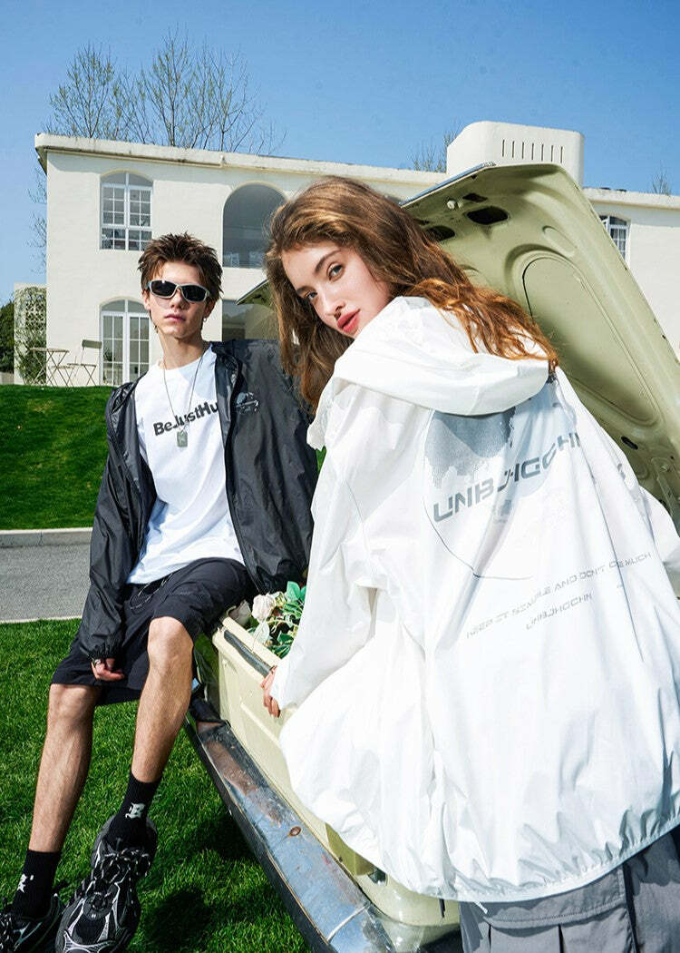 Y2K Grunge Windbreaker Jacket - Retro 90s Summer Fashion, UPF50+ Protection, BJHG Core