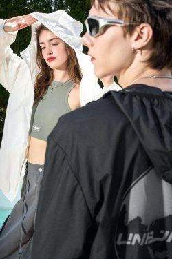 Y2K Grunge Windbreaker Jacket - Retro 90s Summer Fashion, UPF50+ Protection, BJHG Core