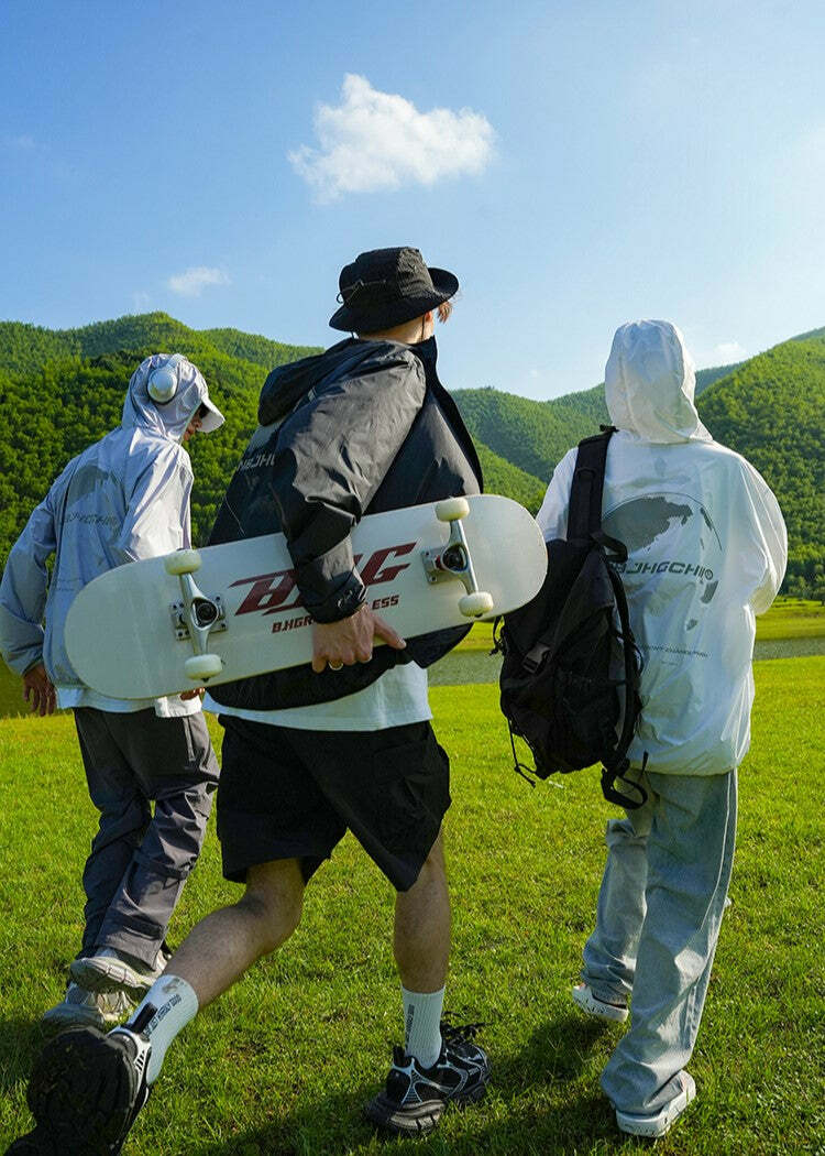 Y2K Grunge Windbreaker Jacket - Retro 90s Summer Fashion, UPF50+ Protection, BJHG Core